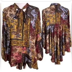 Cha Cha Vente High Low Sheer Tie Front Tunic Sz SMALL